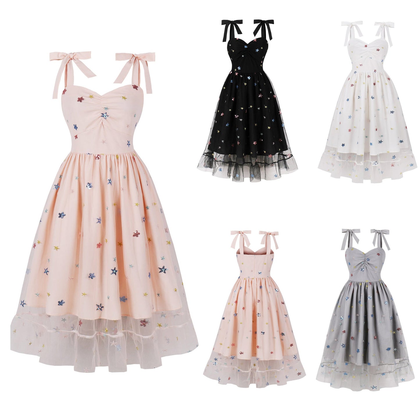 Elegant High-Waisted Tulle Dress with Embroidery