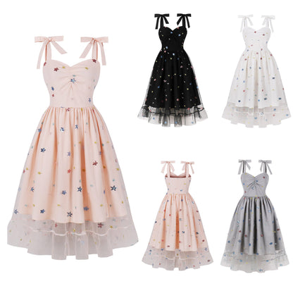 Elegant High-Waisted Tulle Dress with Embroidery