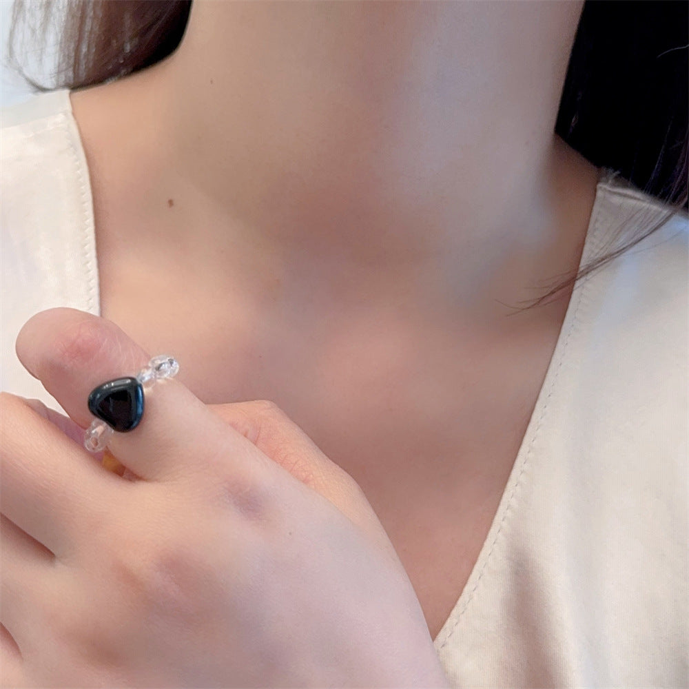 Transparent Raw Stone Heart Beaded Ring