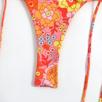Print String Tie Backless Spaghetti Swimwear