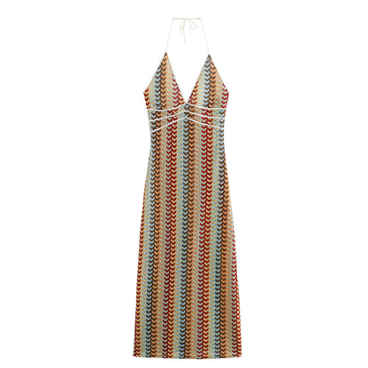 Crochet Printed Spaghetti Strap Maxi Dress
