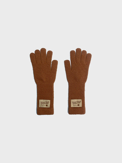 Simple Solid Color Warm Knit Wool Gloves