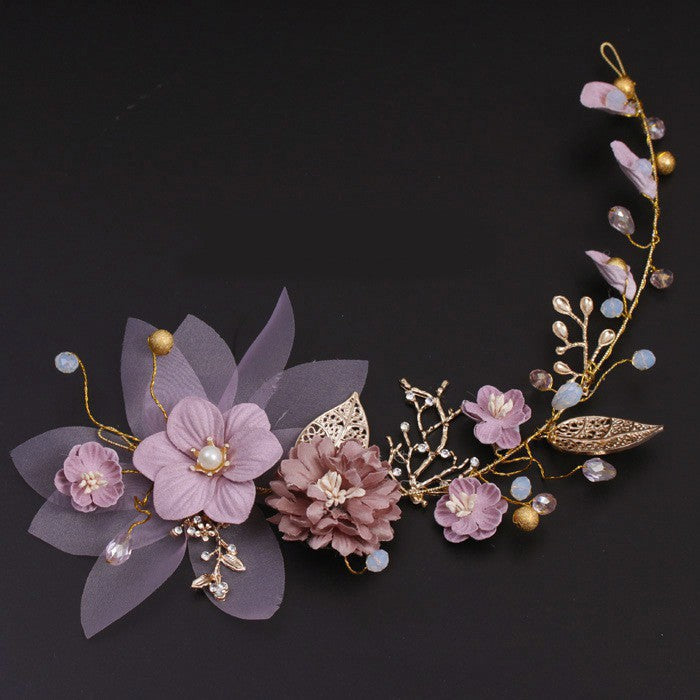 Gold Leaf Purple Bridal Headpiece Handmade Floral Hair Accessory