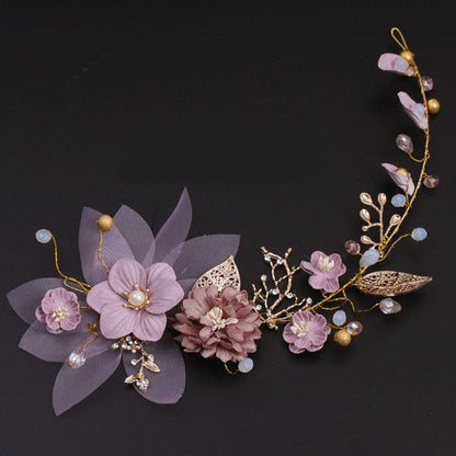 Gold Leaf Purple Bridal Headpiece Handmade Floral Hair Accessory