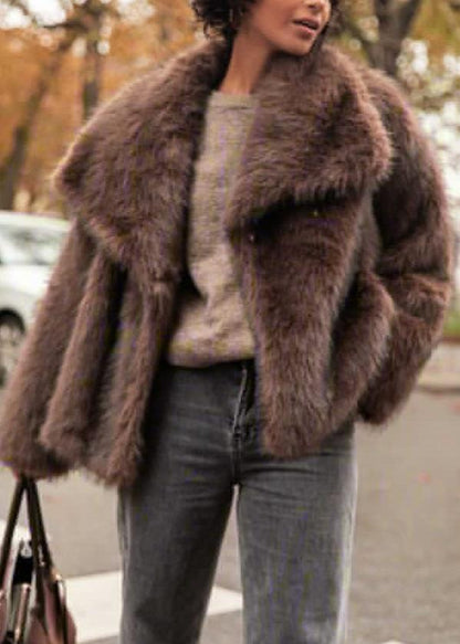 Faux Fur Jacket Plush Texture Dark Brown