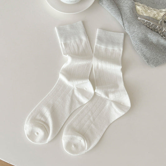 Solid Color Ribbed Simple Thin Socks