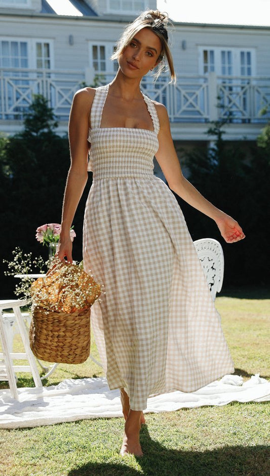 Dress Plaid Bandage Fashion Thin Waist Dress