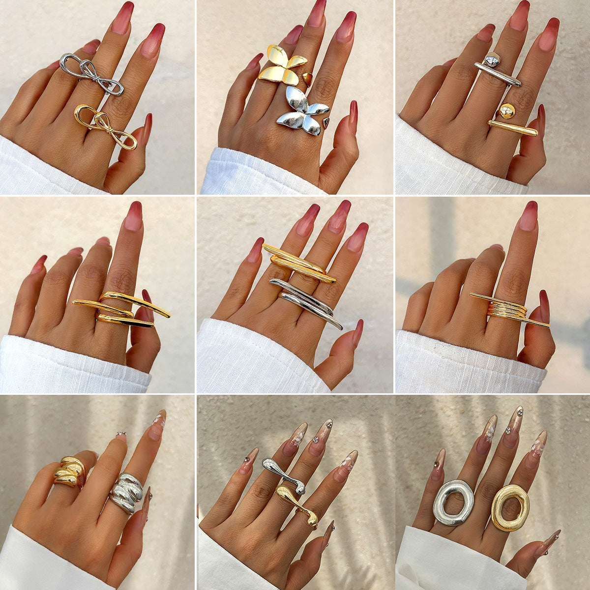 French Butterfly Ring Metal Glossy Double-Finger Fashion Ring