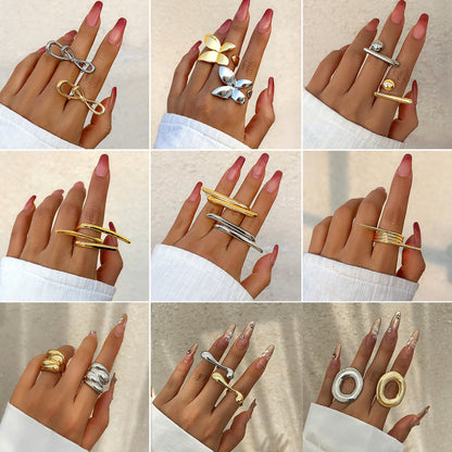 French Butterfly Ring Metal Glossy Double-Finger Fashion Ring