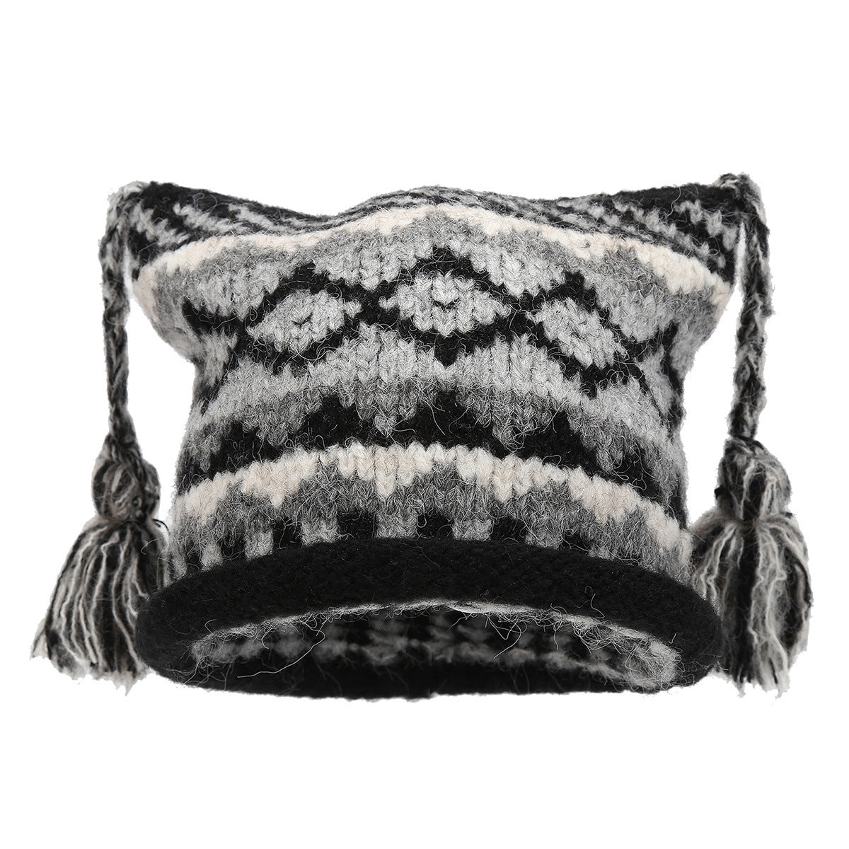 Boho Colorful Braided Tassel Knit Beanie Hat