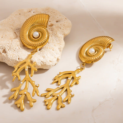 Coral Design Stainless Steel Shell Earrings Stylish Women's Jewelry