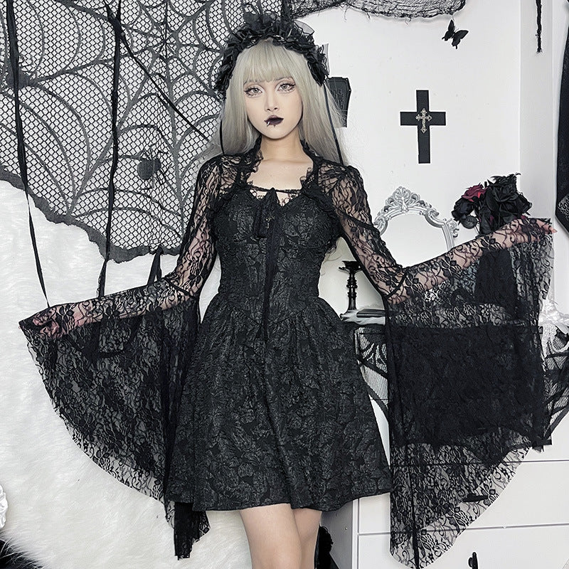 Chic Black Lace Crop Top with Flare Sleeves