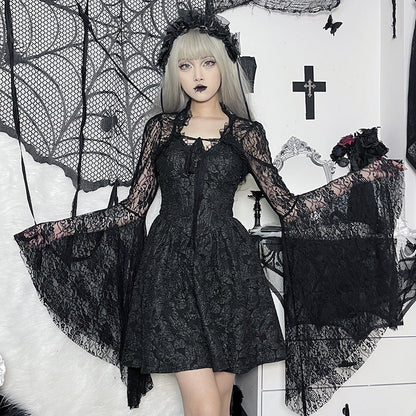 Chic Black Lace Crop Top with Flare Sleeves