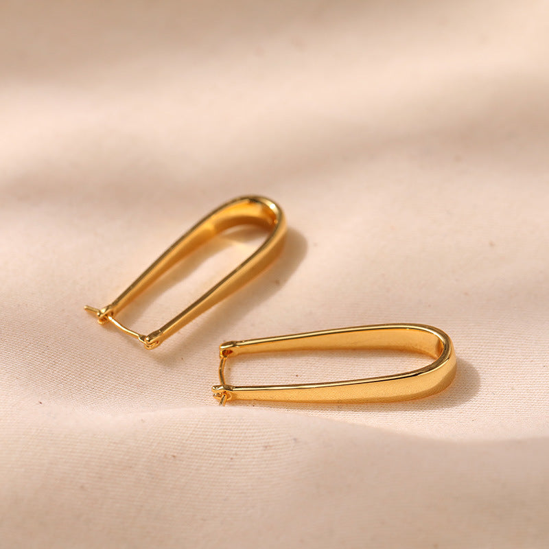 Simple U-Shape Drop Hoop Earrings