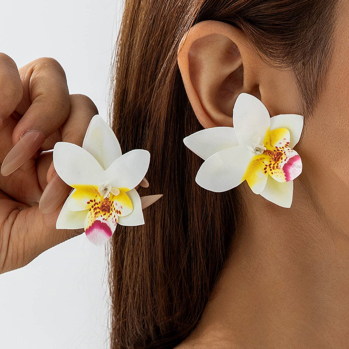 Bohemian Style 3D Orchid Flower Earrings Handmade Statement Jewelry