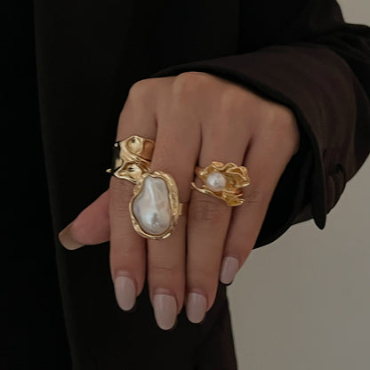Geometric Open-Cable Ring With Baroque Pearl