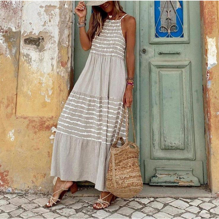 Stylish Women'S Slip Crewneck Patchwork Dress