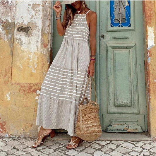 Stylish Women'S Slip Crewneck Patchwork Dress