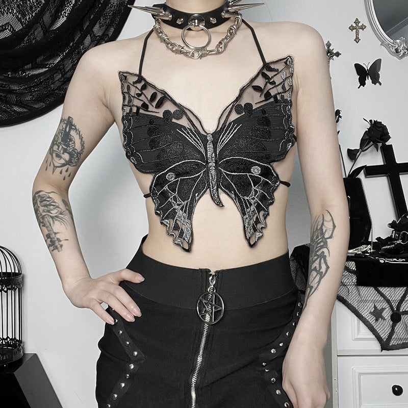 Black Lace Butterfly Cami Top Trendy Urban Style