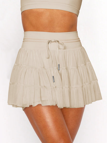 Soft Color-Block Lace-Up Skirt Pants for Women