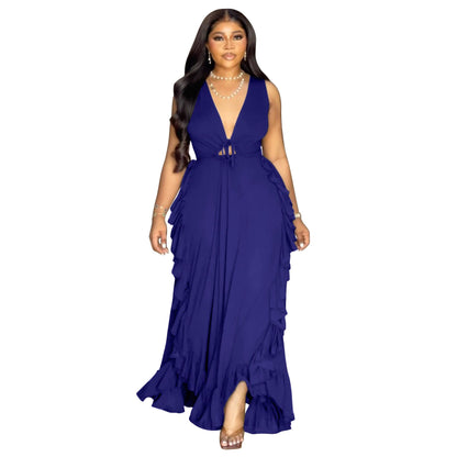 Elegant Off-The-Shoulder Ruffled Crop Top Maxi Dress