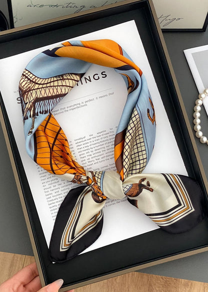 Satin Square Scarf With Vintage Horse Print