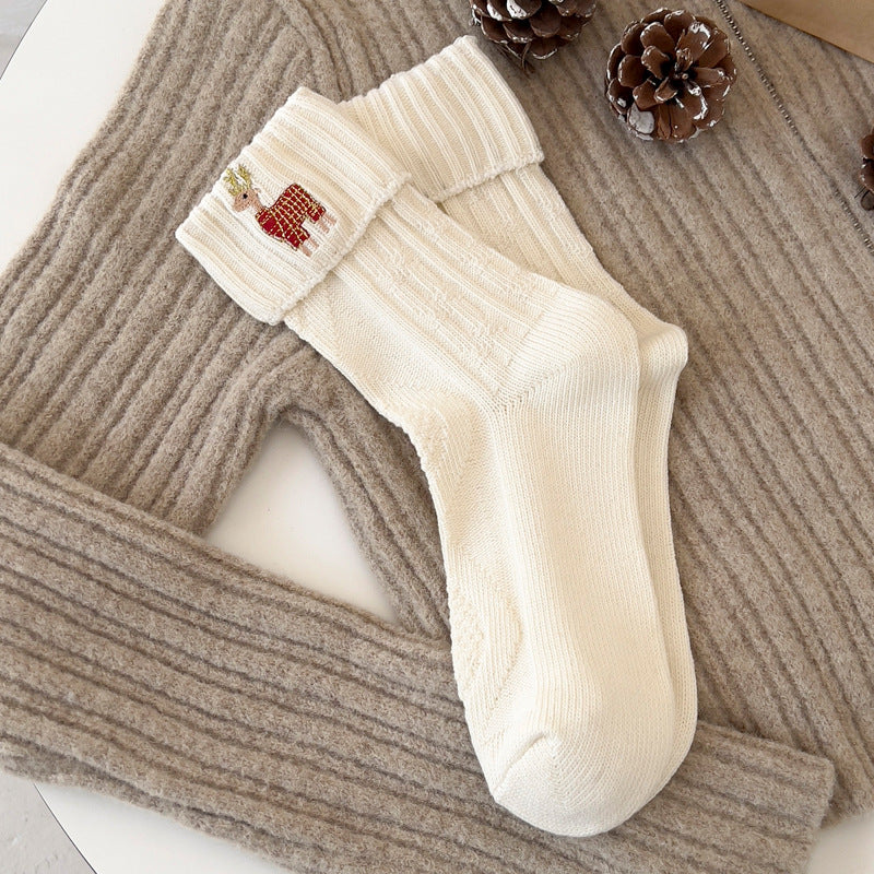 Cute Bear Embroidered Christmas Cozy Crew Socks