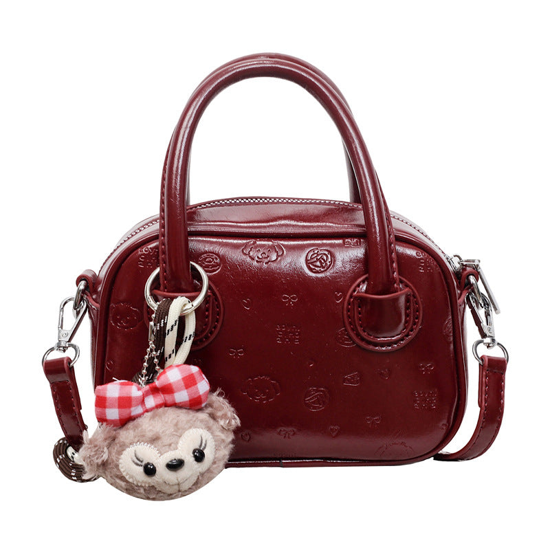Vintage Oil Wax Leather Handbag for Women Stylish Bowling Bag