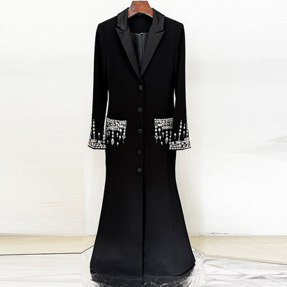 Elegant Long Mermaid Dress with Suit Collar