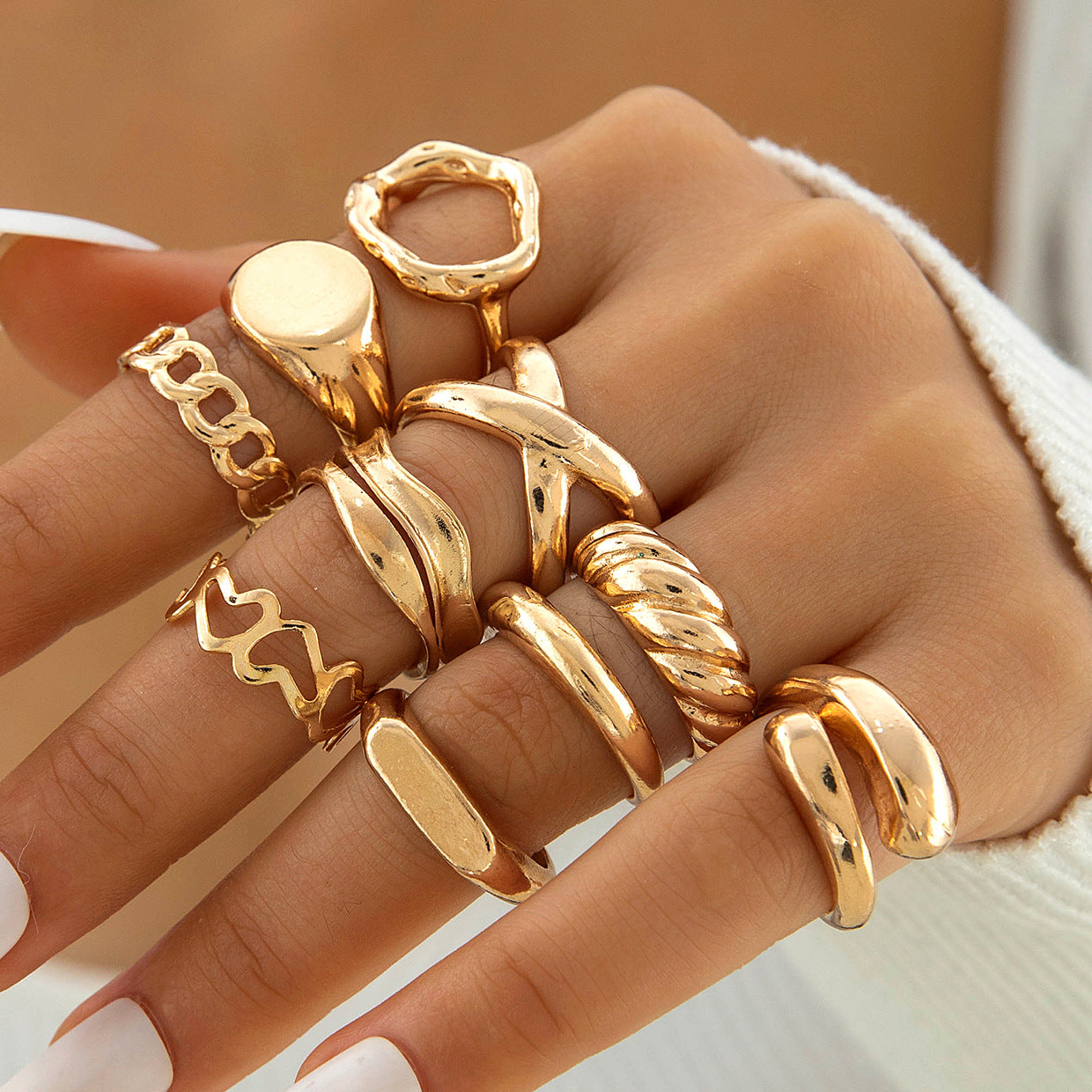 Geometric Metal Lava Line Open Ring Set - 4 Pieces