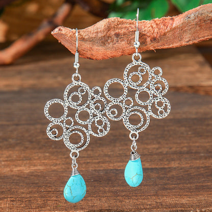 Geometric Turquoise Fringe Earrings Set Bohemian Style