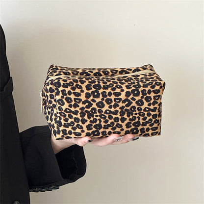 Leopard Print Color Block Portable Cosmetic Bag