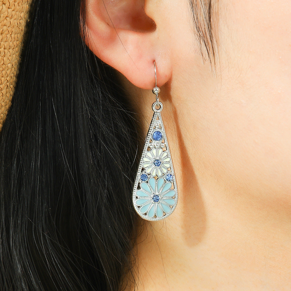 Bohemian Daisy Drop Earrings with Colorful Water Drop Design