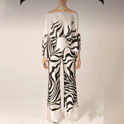 Elegant Batwing Sleeve Printed Two-Piece Set