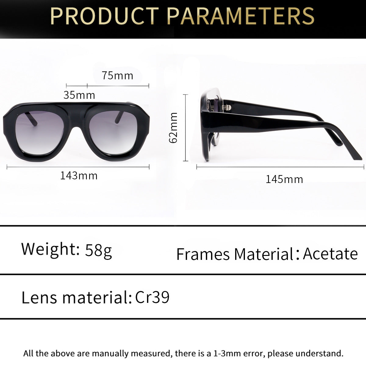 Retro Oversized Square Acetate Sunglasses