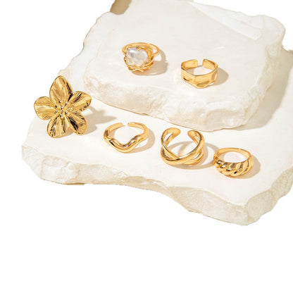 Floral Design Liquid Lava Opening Ring Set Fashionable Casual Jewelry