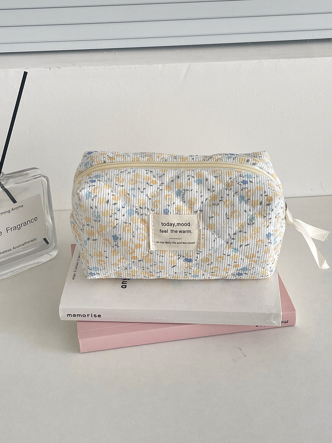 Floral Corduroy Makeup Bag Cute Travel Cosmetic Organizer
