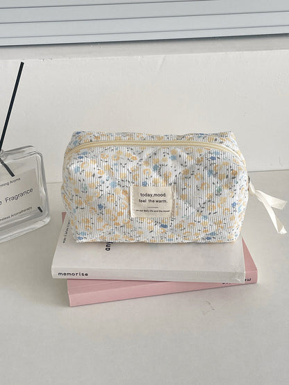 Floral Corduroy Makeup Bag Cute Travel Cosmetic Organizer