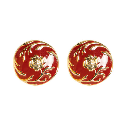 French Vintage Style Red Earrings With Silver Pins