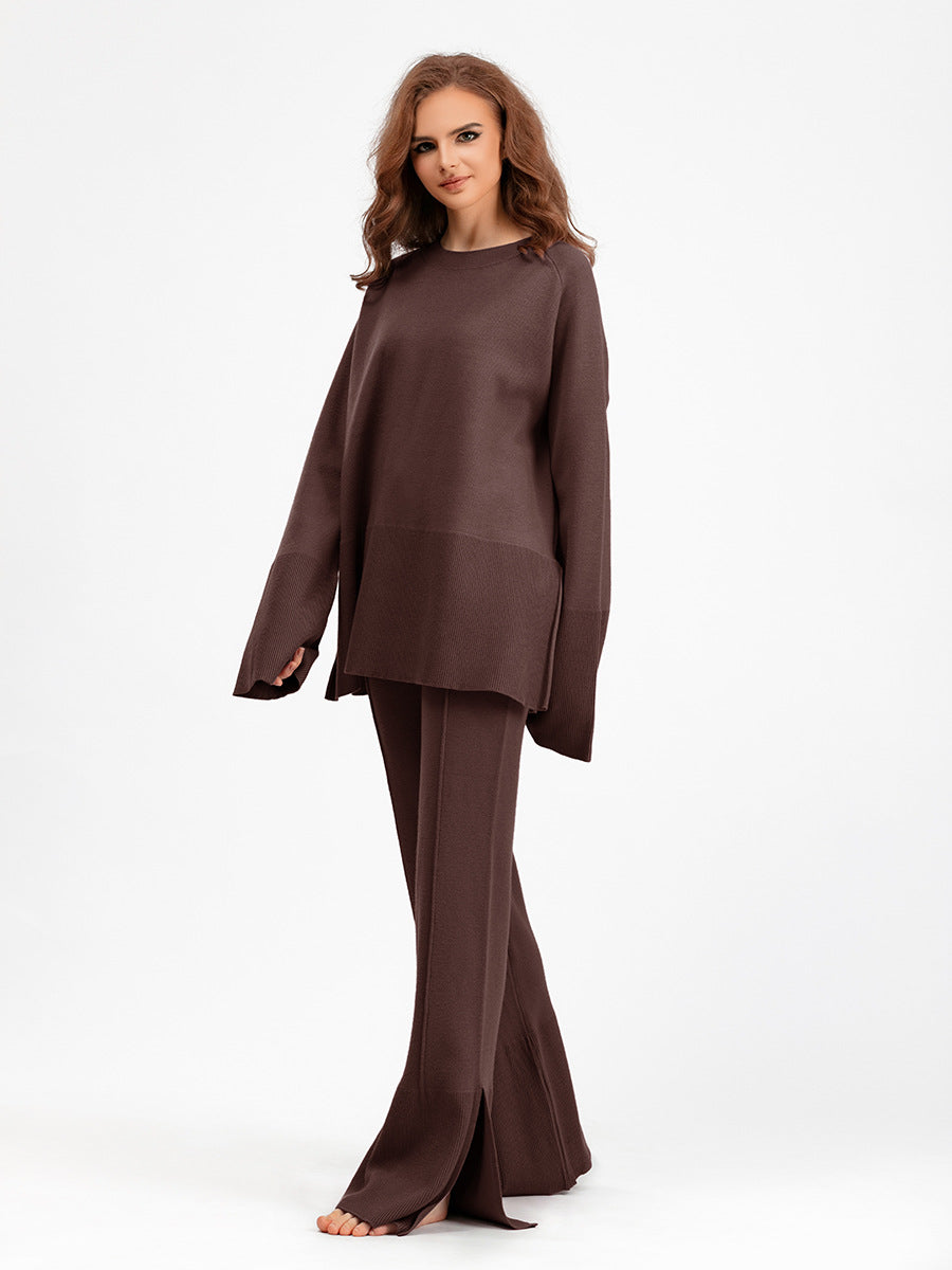 2+ Round Neck Side Split Knit Sets