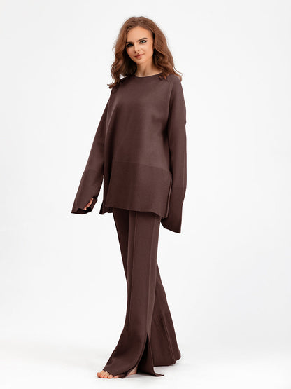 2+ Round Neck Side Split Knit Sets