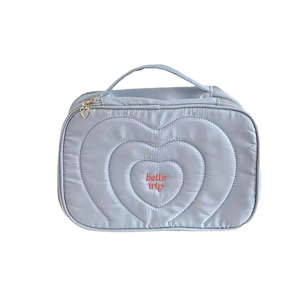 Salt Blue Portable Makeup Bag Embroidered Travel Organizer