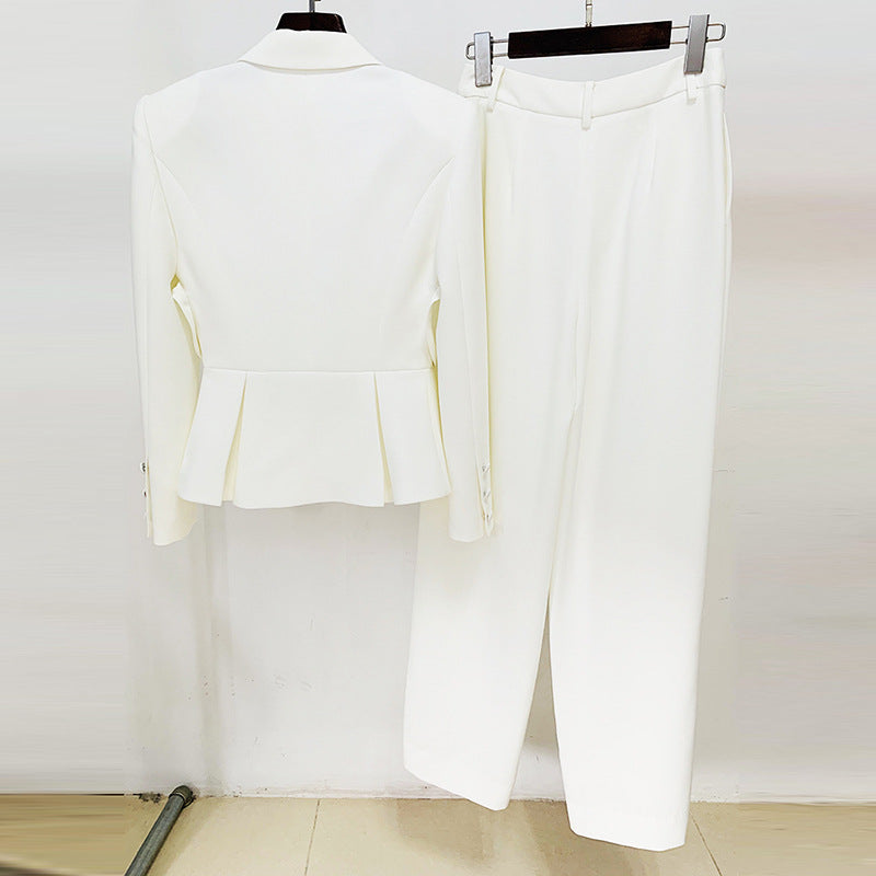 Slim Fit Lace Heart Blazer & Split Leg Trousers Set