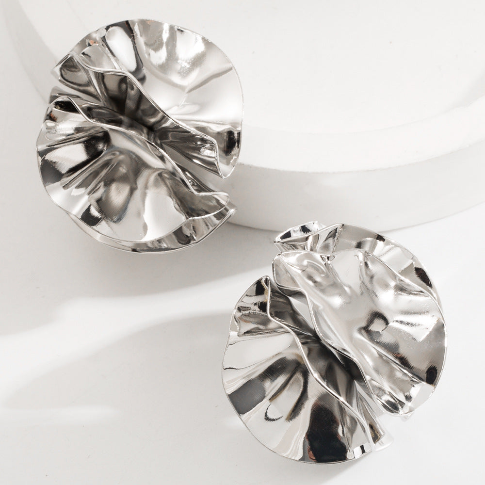 Floral Petal Metal Earrings Chic Design Statement Earrings