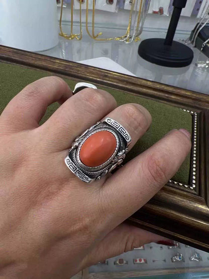 The Latest Tibetan Element Ring, Large Oval Retro Saddle, Back-Shaped Ethnic Style Fashion Ring