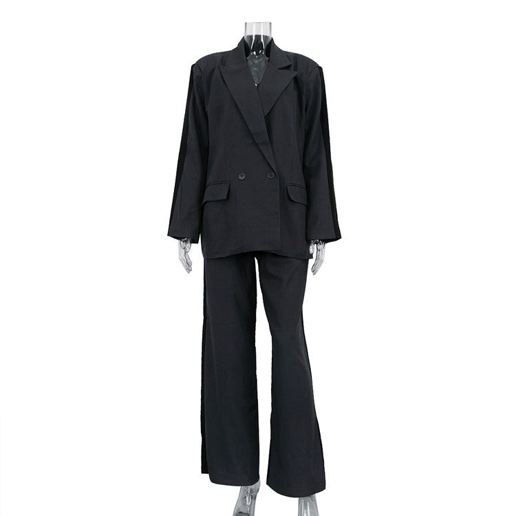Chic Commuter Two-Piece Suit Set with Color Block Design
