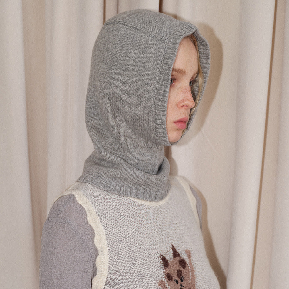 100% Pure Wool Knit Balaclava Hat with Scarf