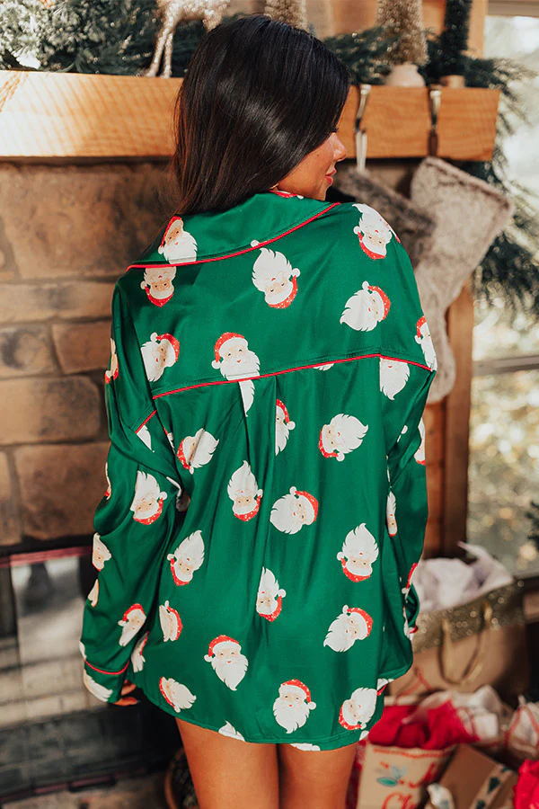 2 Pcs Soft Cartoon Print Satin Christmas Pajamas Set