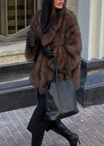 Faux Fur Jacket Dark Brown Ultra Soft Texture
