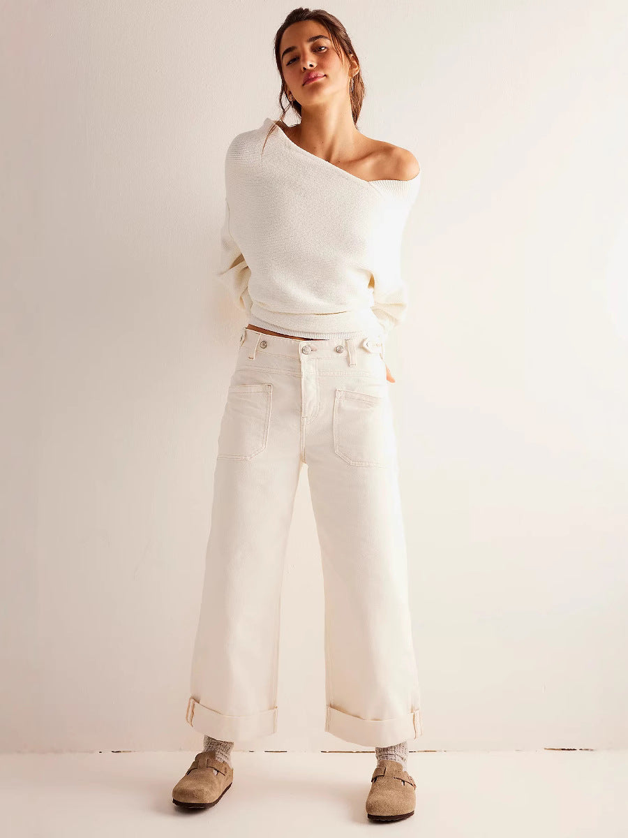 Wide Leg Washable Denim Pants for Women - Trendy Casual Style